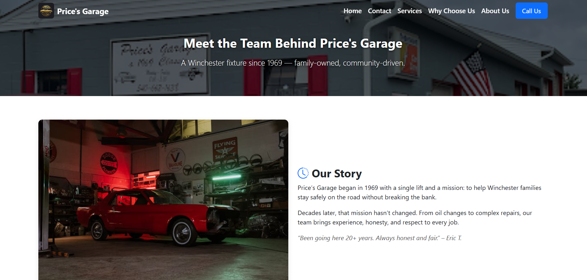 Price’s Garage Website Screenshot